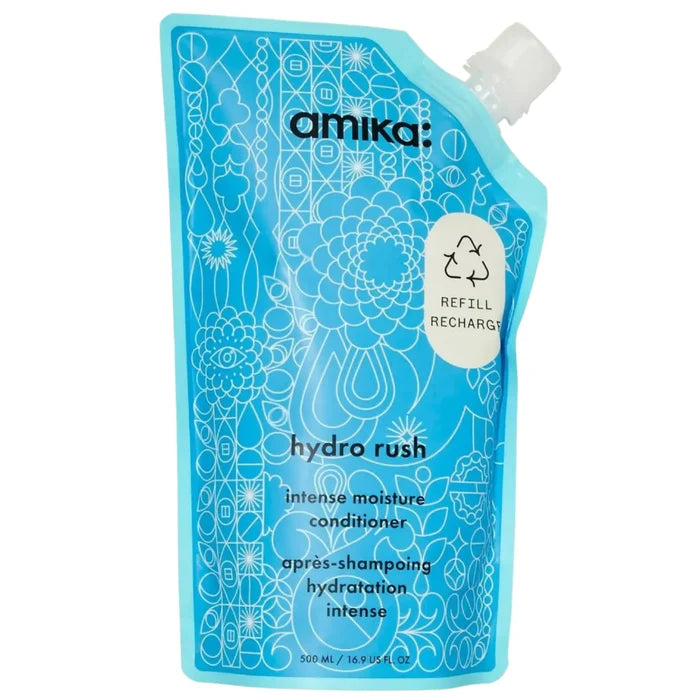 Amika hydro rush conditioner refill pouch on a white background