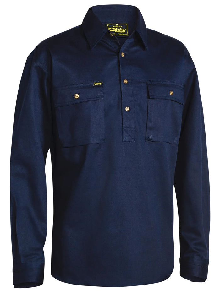 Bisley Workwear Closed Front Cotton Drill Long Sleeve Shirt BSC6433 - City Workwear