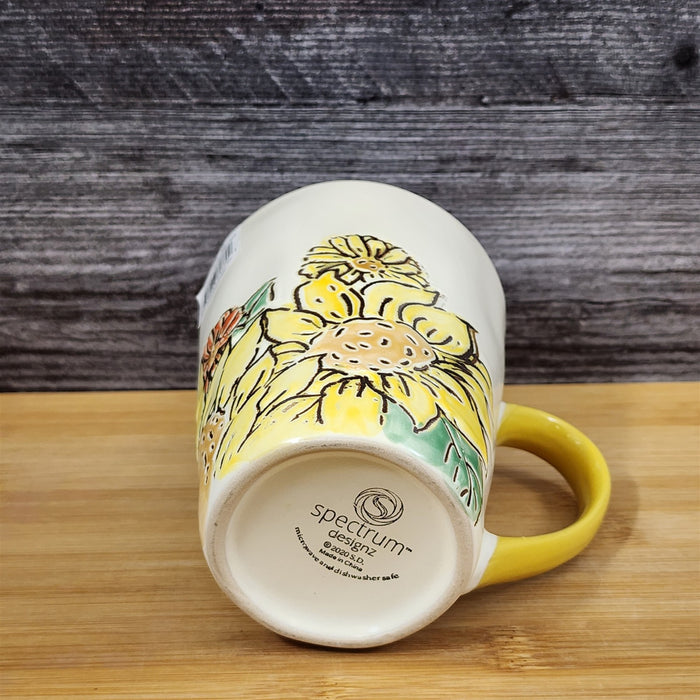 Botanical Sunflower Floral Coffee Mug 16oz Embossed Tea Cup by Blue Sky