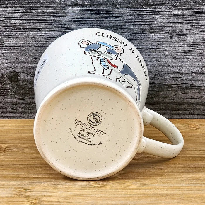 French Bulldog Coffee Cup Classy Sassy Dog Mug Blue Sky Ceramic Embossed 17 oz