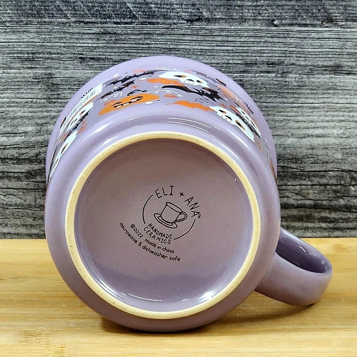 Halloween Skulls Bats Pumpkins Mug Ceramic Coffee Tea Cup Orange Blue Sky 17oz