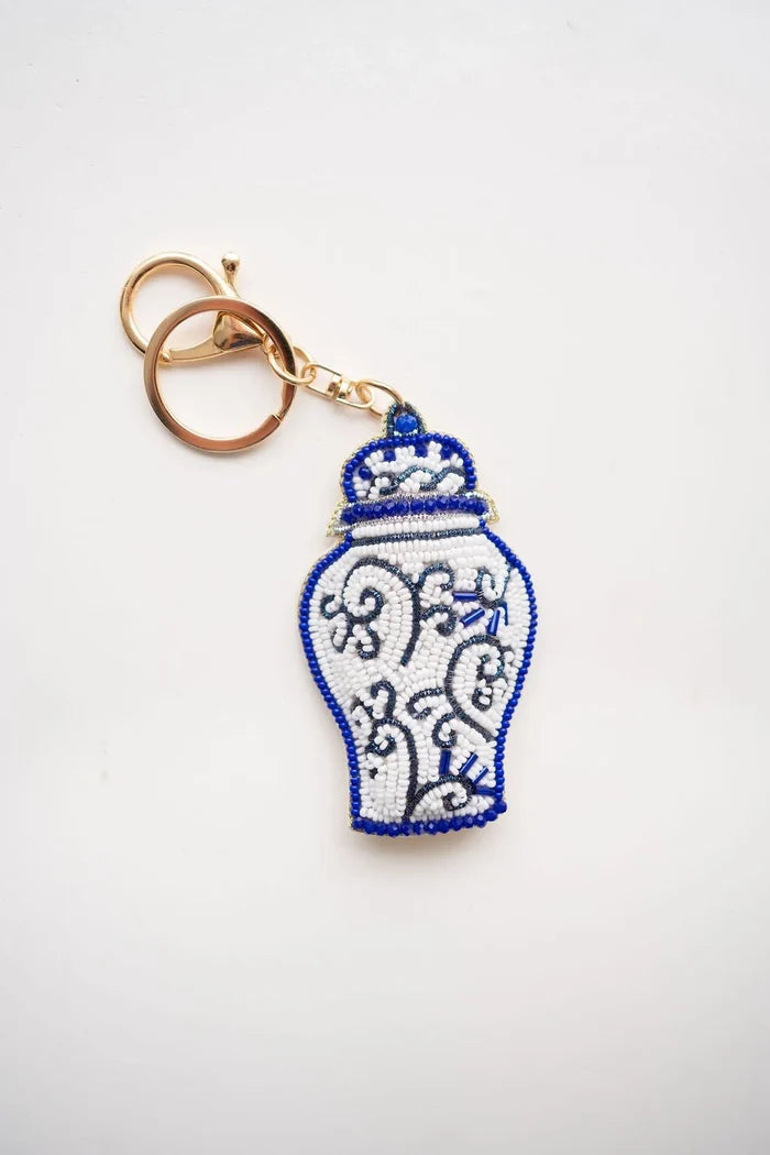 Hand Beaded Chinoiserie Ginger Jar Keychain