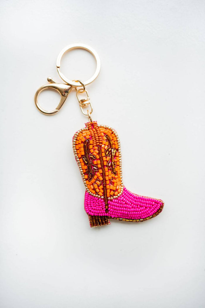 Hand Beaded Cowboy Boots Keychain