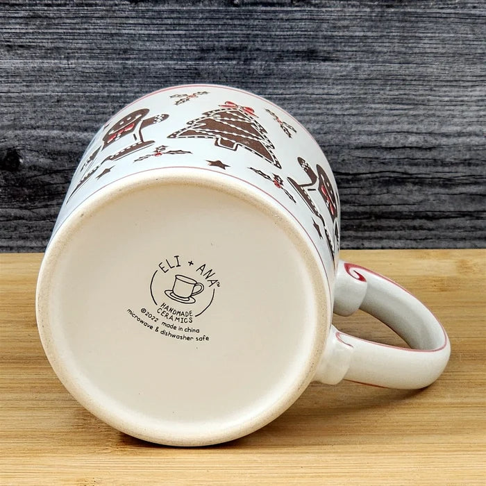 Holiday Gingerbread man Christmas Coffee Mug Ceramic Cup Brown 21oz Blue Sky