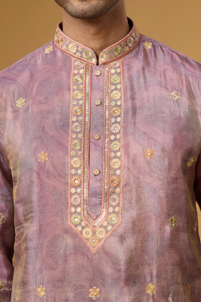 Mauve Floral Embroidered Ethnic Kurta – Festive Occasion | Mahavir NX