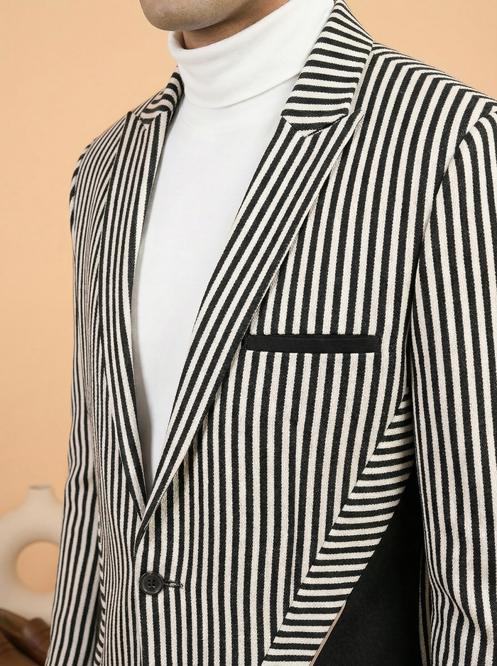Monochrome Stripe Luxe Party Wear Designer Blazer for Men | Mahavir NX