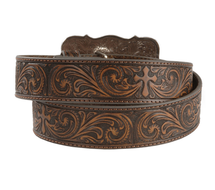 Nocona Belt Co. Women's Embossed Leather Cross Buckle Belt