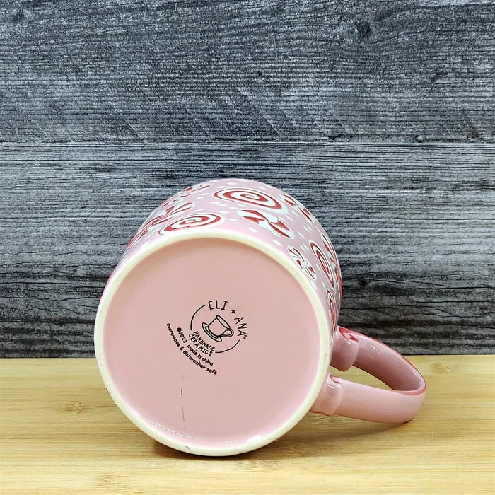 Pink Peppermint Candy Christmas Holiday Coffee Mug Ceramic Cup Red 21oz Blue Sky