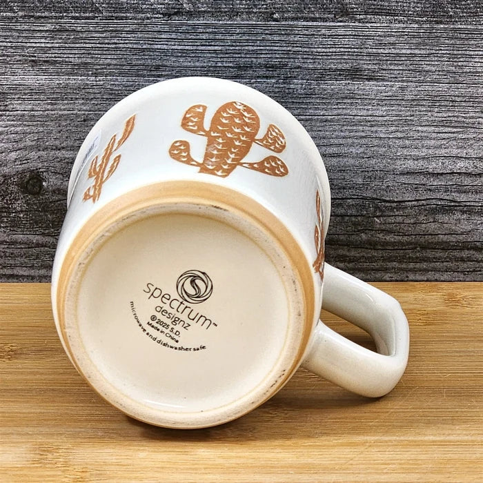 Saguaro Cactus Coffee Mug Floral Tea Cup Ceramic Embossed Blue Sky 18oz