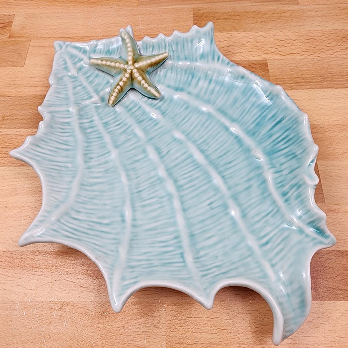 Shell Plate Sea Star Fish Tray Ceramic Life Ocean Conch Nautical Blue Sky