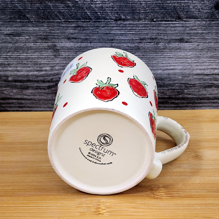 Strawberry Coffee Mug Fruit Art Tea Cup Embossed Ceramic 18oz by Blue Sky