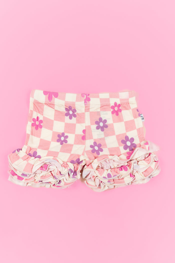 WAVEY DAISY CHECKERS DREAM RUFFLE SHORTS