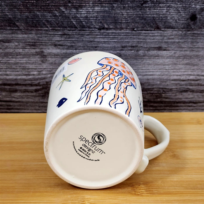Whimsical Jelly Fish Coffee Mug Sea Creatures Ceramic Embossed Tea Cup Blue Sky