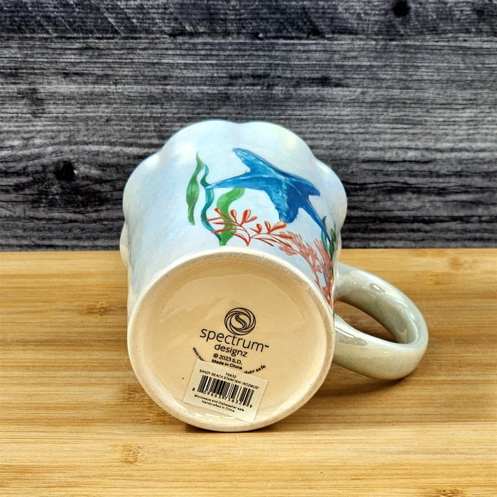 Whimsical Star Fish Coffee Mug Sandy Beach Coral Cup Blue Sky Ceramic 16oz