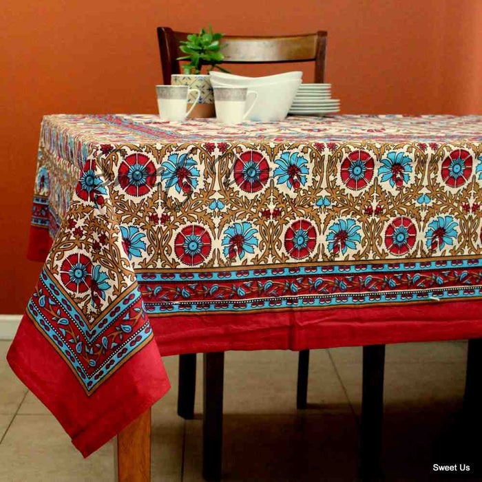 Cotton Floral Geometric Tablecloth for Rectangle Tables Bed sheet Queen Red - Sweet Us