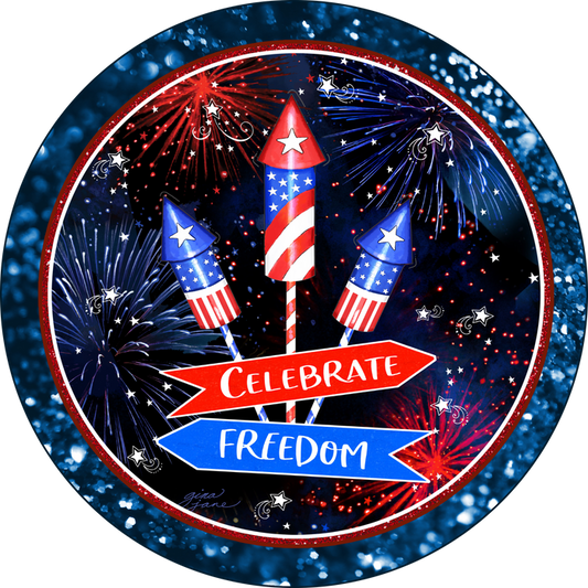 033 Celebrate Freedom Sign, Patriotic Sign, Wreath Center, Wreath Attachment