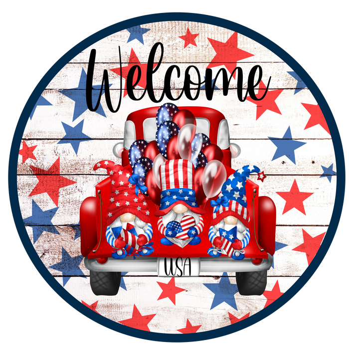 084 Patriotic Welcome Sign,  Summer Sign, Wreath Center, Wreath Attachment