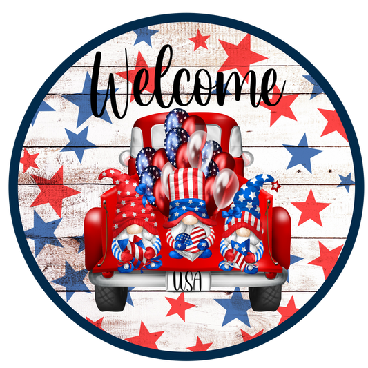 084 Patriotic Welcome Sign,  Summer Sign, Wreath Center, Wreath Attachment