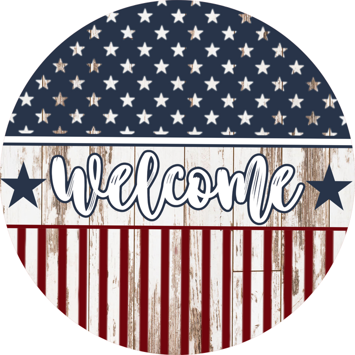 085 Welcome Red White and Blue Sign, Patriotic Sign, Wreath Center, Wreath Attachment
