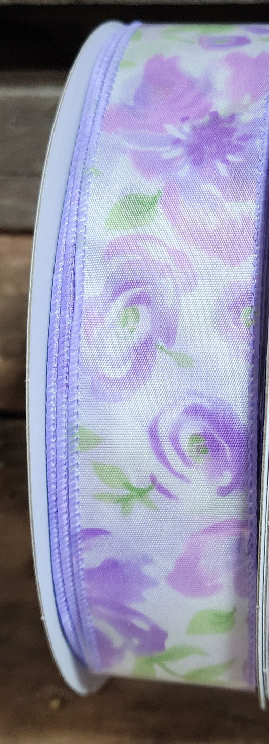 1.5" Wired Satin Floral Print Ribbon 50 Yd Roll