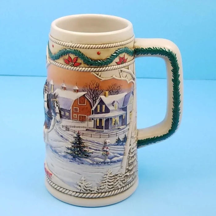 1996 Budweiser Stein Bud Holiday Christmas Ceramic Beer Mug American Homestead