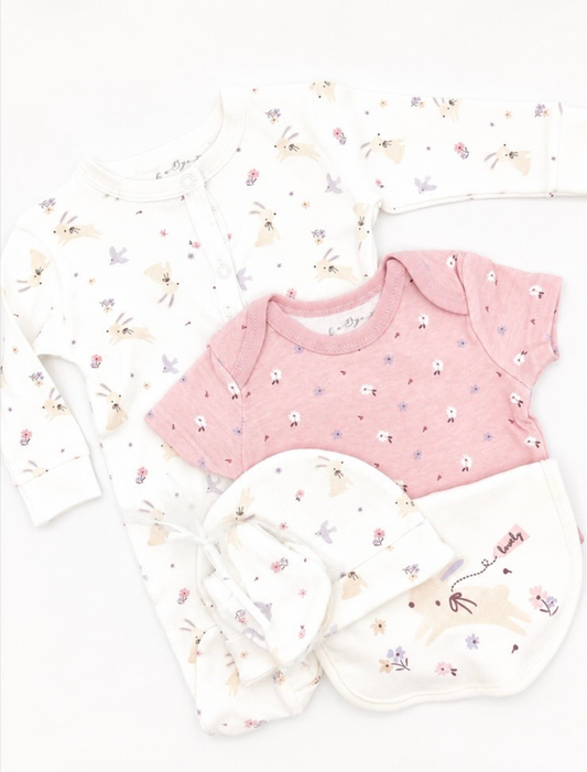 5pc Floral Bunny Onesie Set