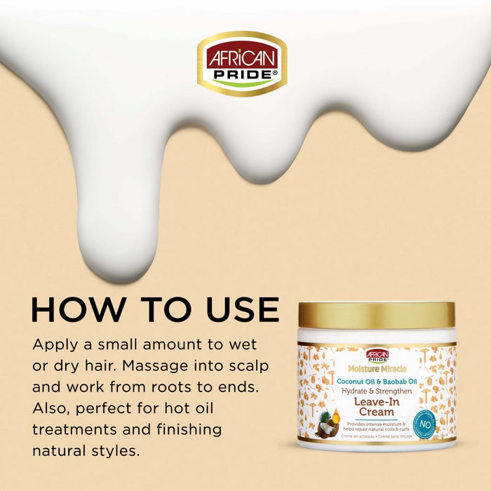 African Pride Moisture Miracle Coconut Oil & Baobab Oil Leave-In Cream 15oz