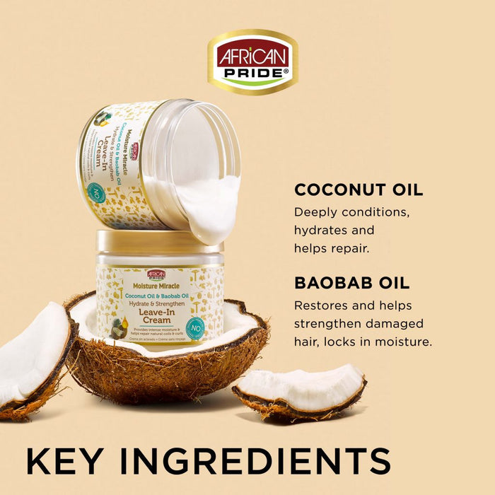African Pride Moisture Miracle Coconut Oil & Baobab Oil Leave-In Cream 15oz