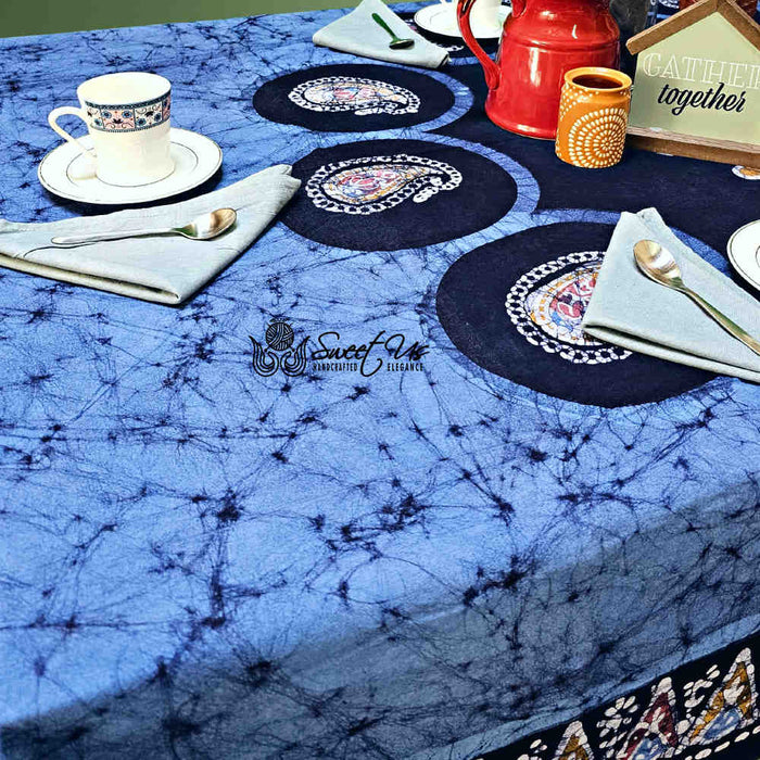 Cotton Batik Paisley Oasis Floral Tablecloth Collection, Sapphire Night - Sweet Us