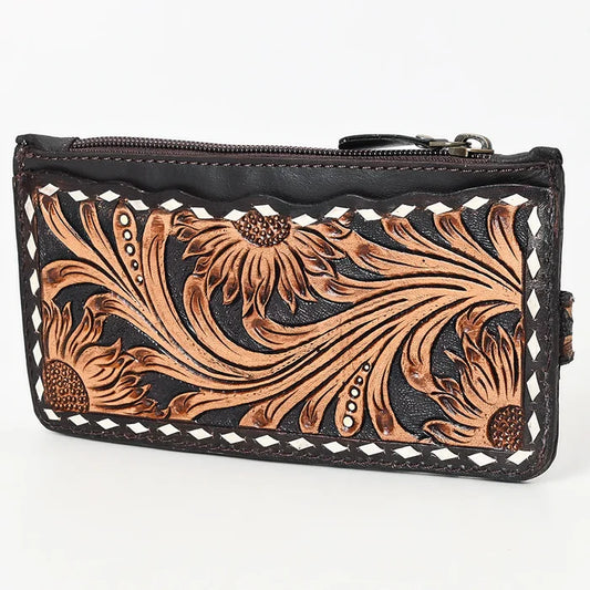 American Darling Buckstitched Floral Tooled Leather Card Wallet