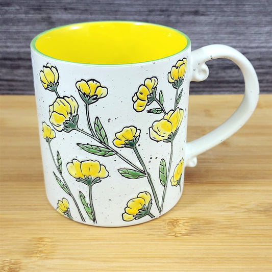 Antinio Floral Coffee Mug Embossed Summer Yellow flowers Tea Cup 21oz Blue Sky