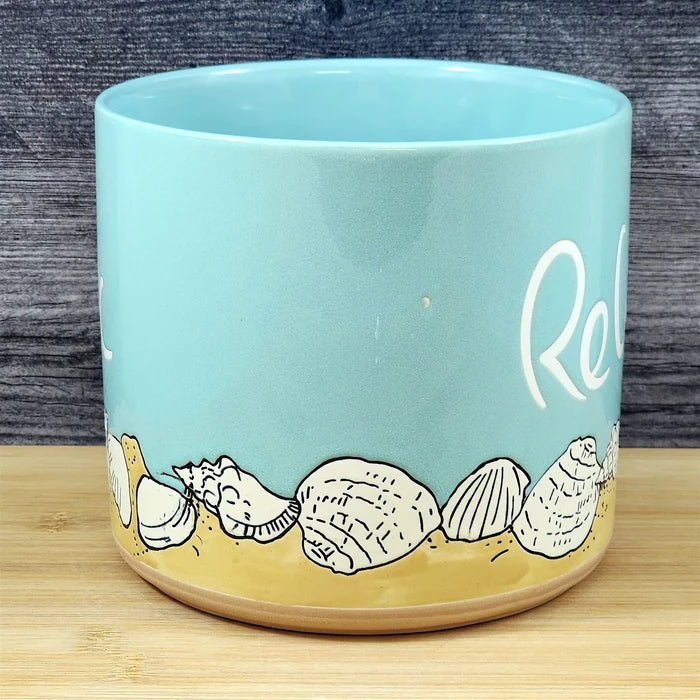 Beach Shells Planter Ceramic Utensil Organizer Herb Succulent Blue Sky 6.5in