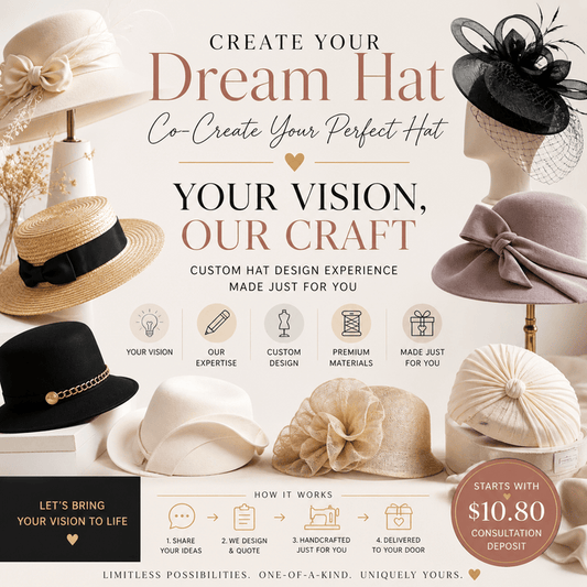 Bespoke Custom Hat Design Reservation | Audrey-Inspired Wide Brim Hats, Church Hats, Tea Party Hats, Wedding Guest Hats, Statement Occasion Hats - Utopiat