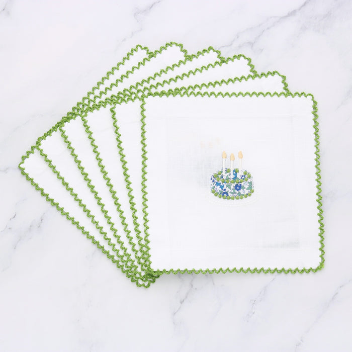 Birthday Cake Cocktail Napkins, Green & White