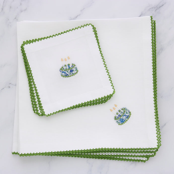 Birthday Cake Cocktail Napkins, Green & White
