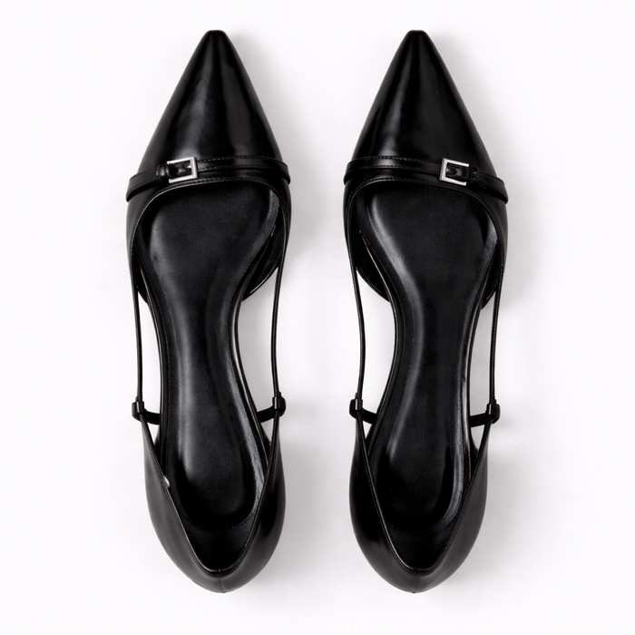 Black Slingback Heels Patent Leather Elegant Pointed Toe