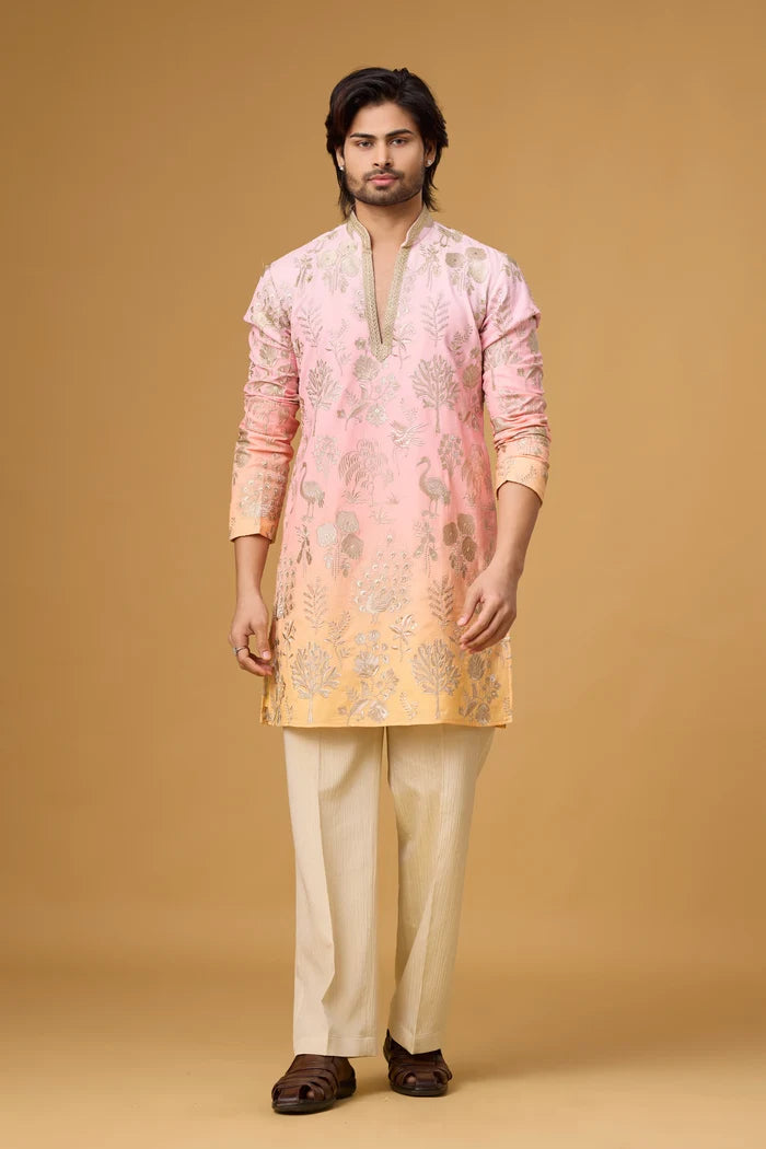 Blush Bloom Embroidered Kurta Set for Men | Mahavir NX