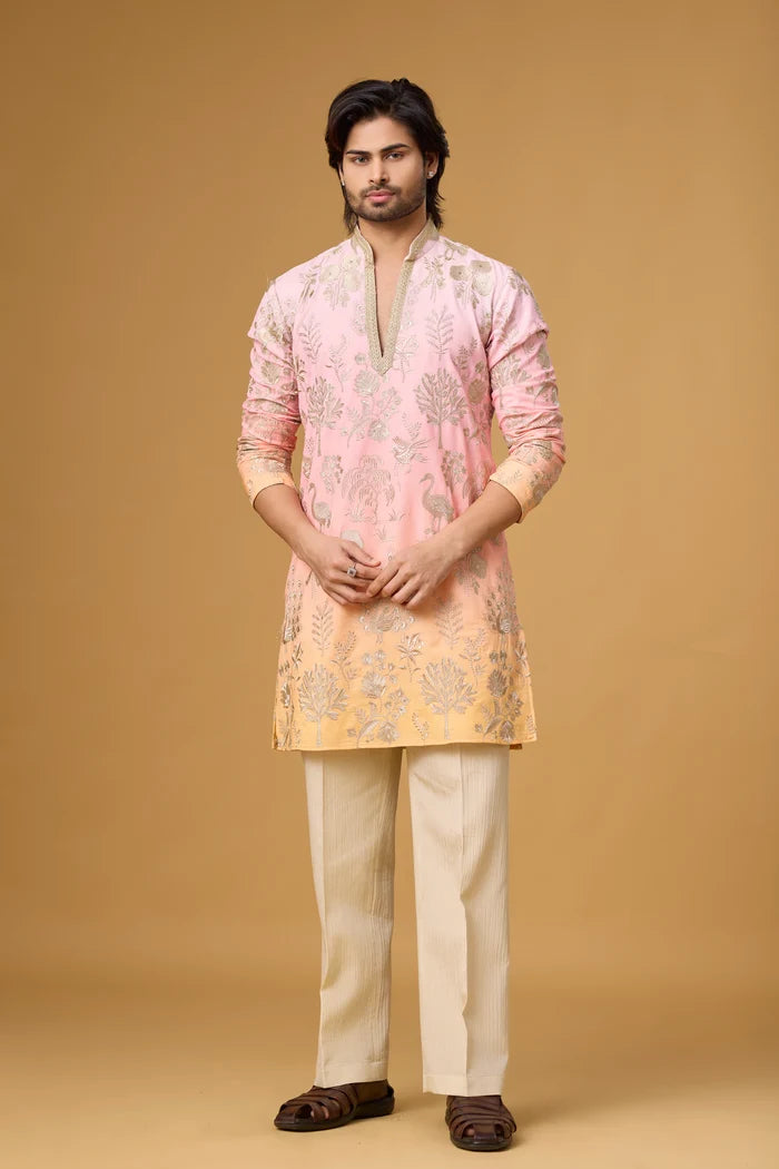 Blush Pink All-Over Embroidered Kurta Set – Festive Wear | Mahavir NX
