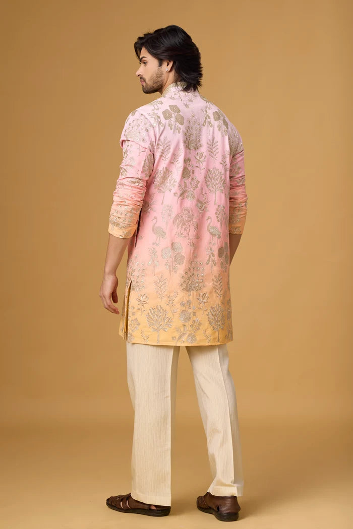 Designer Blush Pink Ethnic Kurta Set – Side View | Mahavir NX