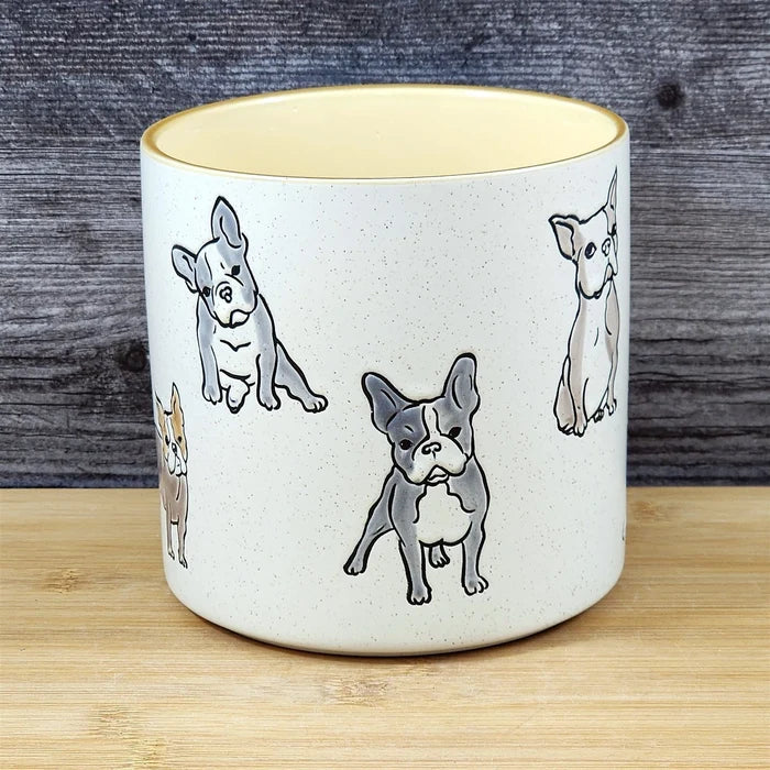 Boston Terrier Dog Planter Ceramic Utensil Organizer Herb Succulent Blue Sky 5in