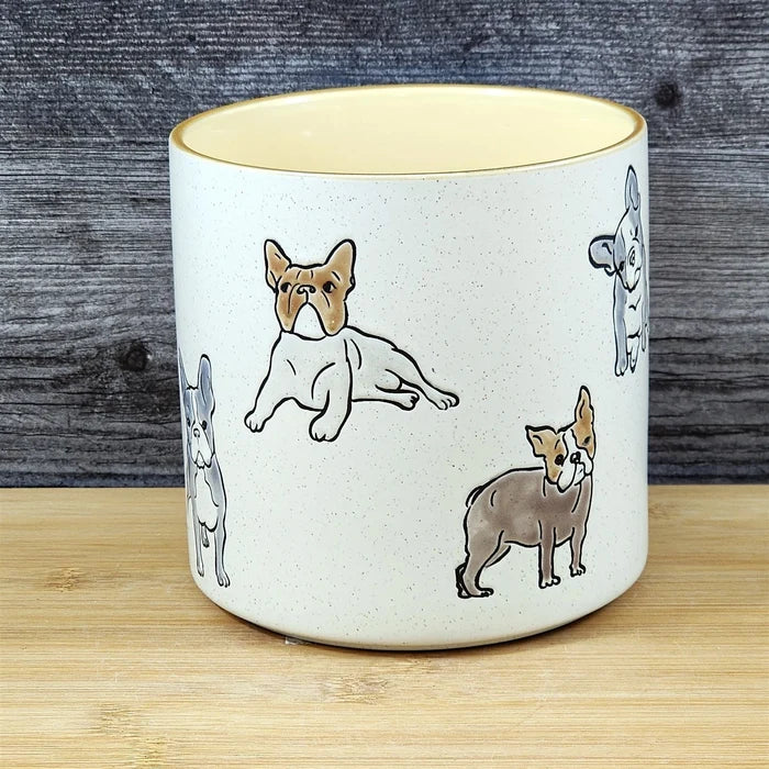 Boston Terrier Dog Planter Ceramic Utensil Organizer Herb Succulent Blue Sky 5in