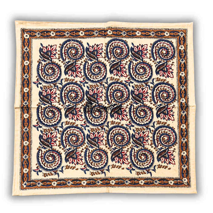 Botanic Swirls Block Print Cotton Set of 4 Napkins, Sandstone Sunset