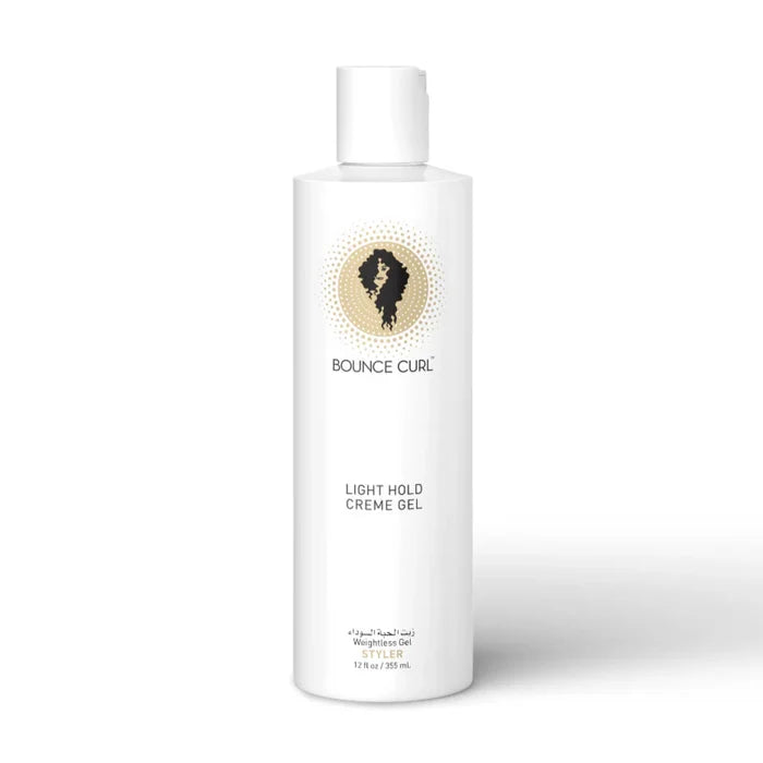 Bottle of Bounce Curl Light Hold Crème Gel on a white background