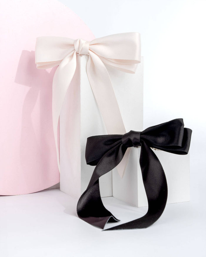 Brushworks Satin Hair Bow Duo – Black & White