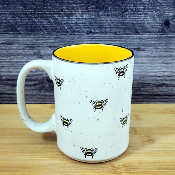 Bumble Bee Coffee Mug Ceramic Rustic Yellow Interior Tea Cup Blue Sky 18oz