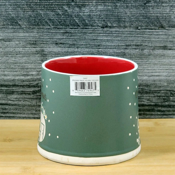 Camping Coffee Mug Christmas Holiday Red Embossed Tea Cup Ceramic Blue Sky