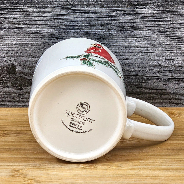 Cardinal Coffee Mug Ceramic Holiday Embossed Christmas Red Cup Blue Sky 16oz