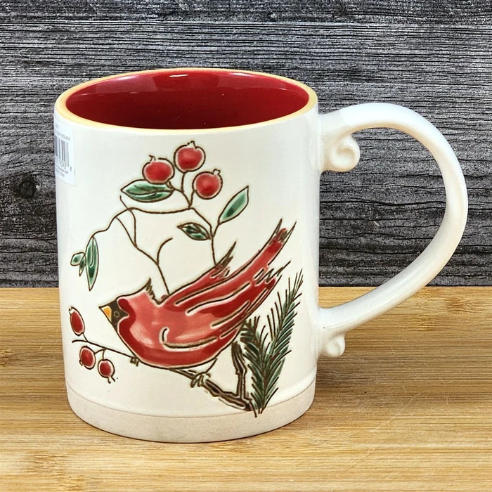 Cardinal Winter Berry Coffee Mug Ceramic Holiday Christmas Red Cup Blue Sky 16oz