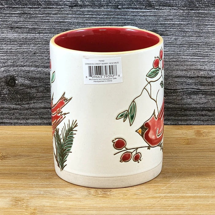 Cardinal Winter Berry Coffee Mug Ceramic Holiday Christmas Red Cup Blue Sky 16oz