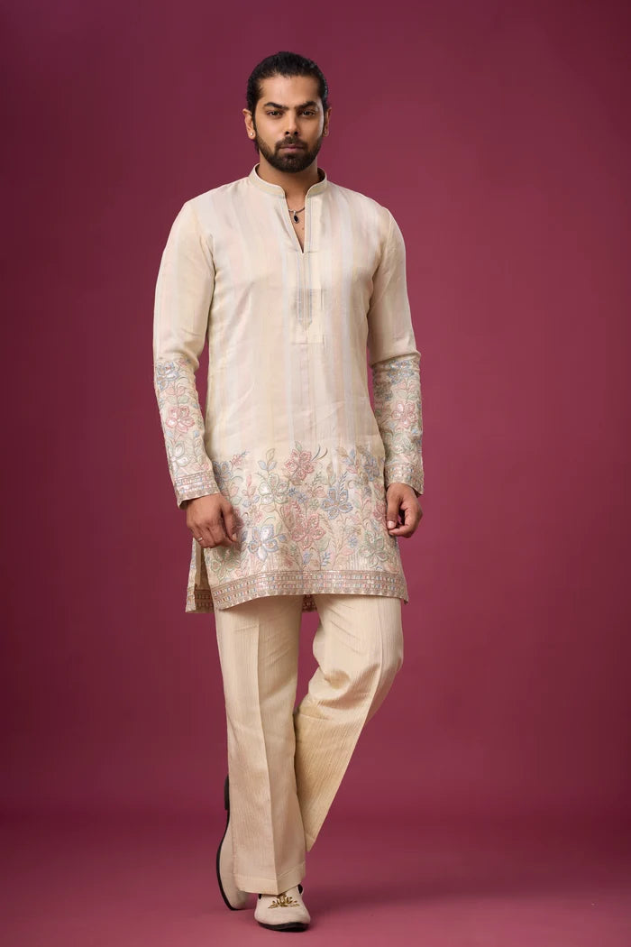 Affordable Kurta Set for Men Online – Floral Border Ethnic Wear | Mahavir NX
